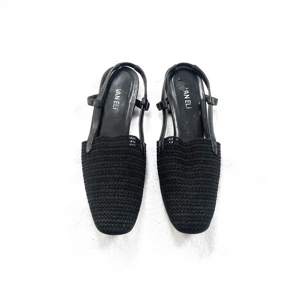 Van Eli Knit Leather Slip On Slingback Sandals Black Size 10.5 Narrow Round Toe - Picture 1 of 7